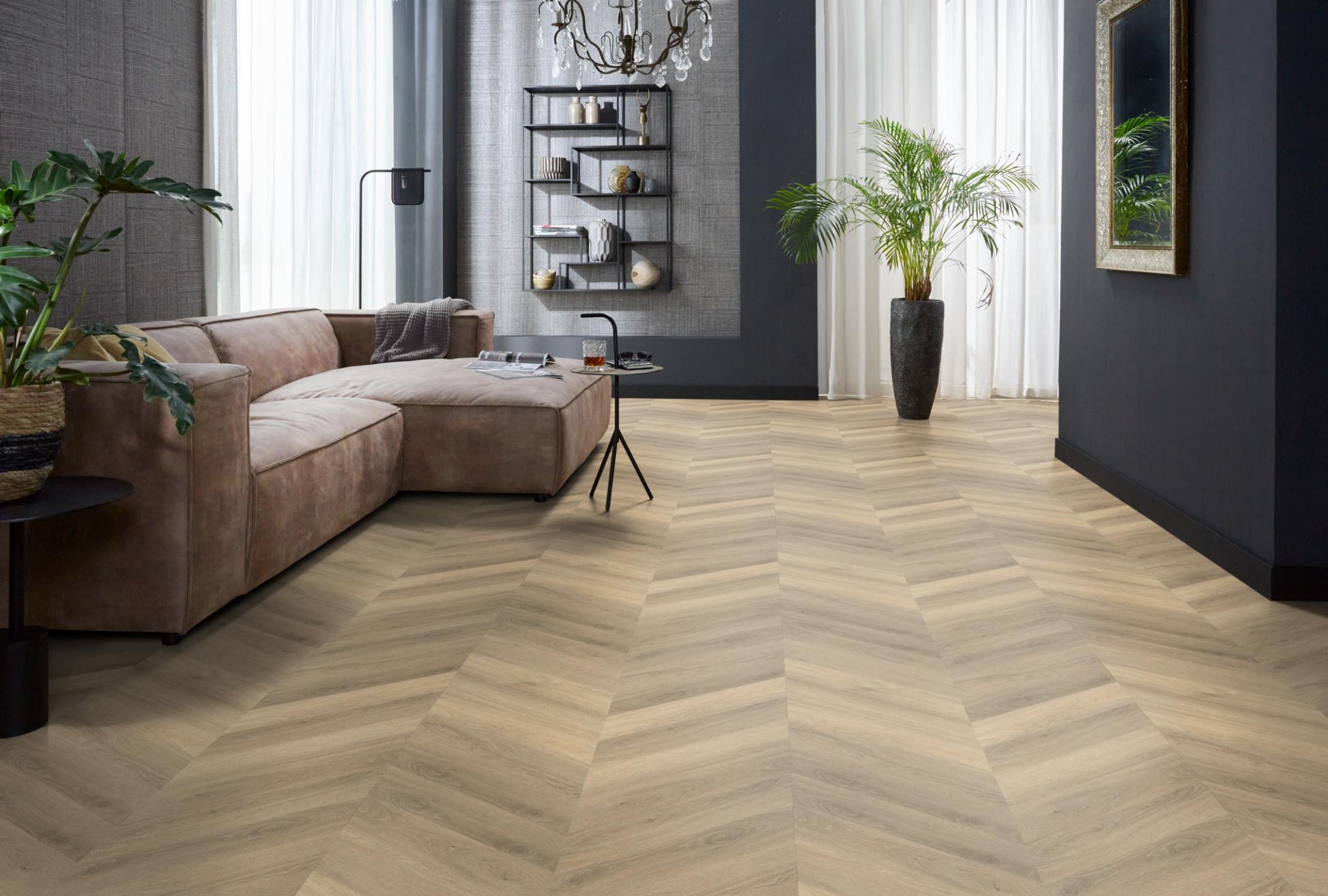 Floorlife Yup Chevron Paddington Beige Dryback PVC hongaarse punt - Solza.nl