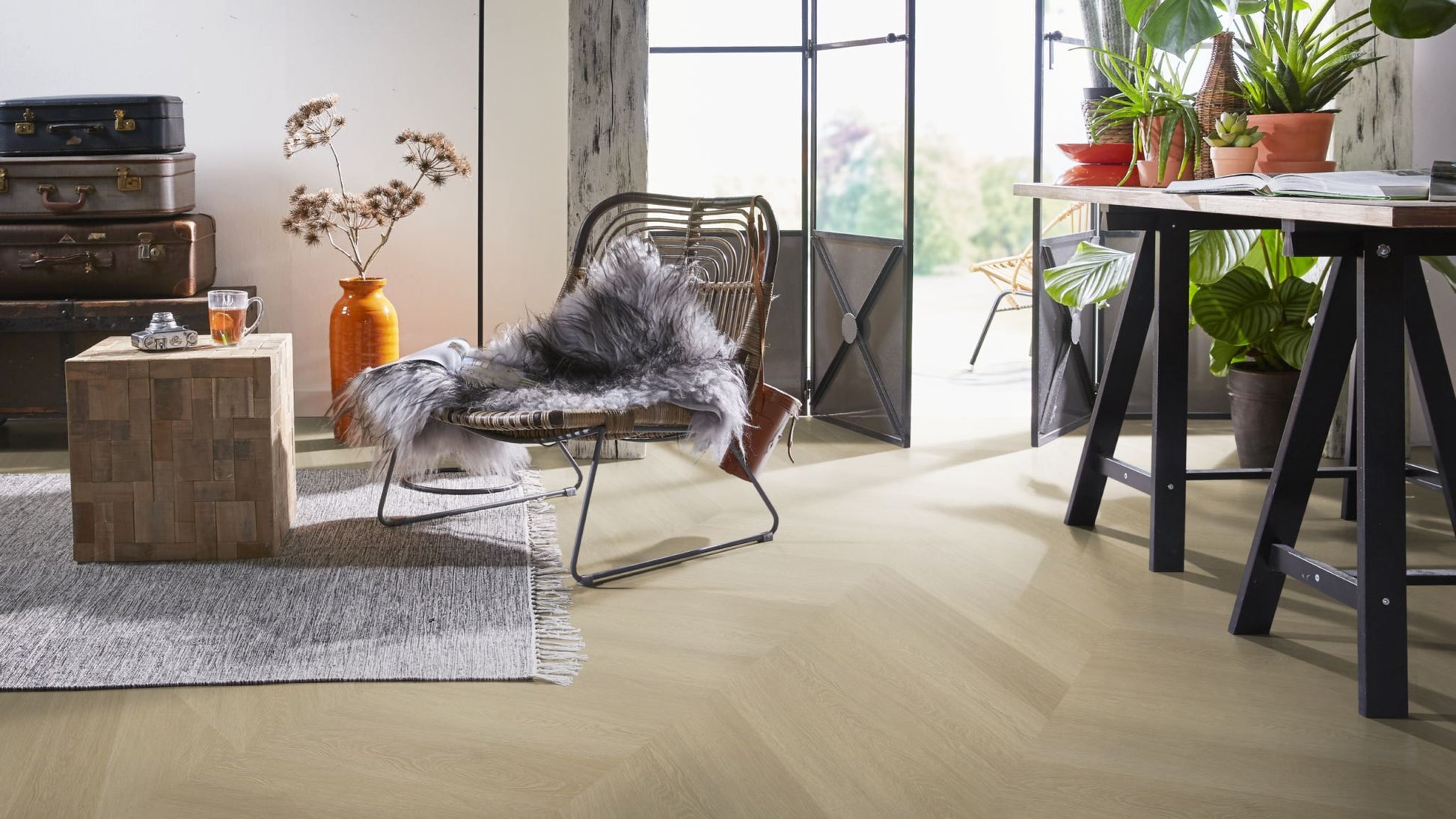 Floorlife Yup Fulham Chevron Natural Oak 1610 Dryback PVC - Hongaarse Punt - Solza.nl