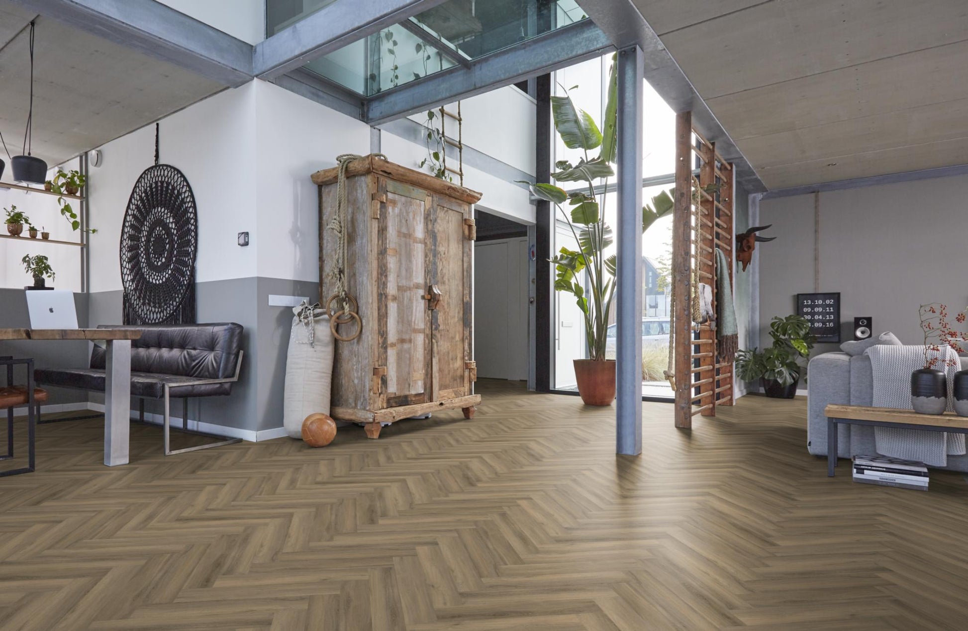 Floorlife Yup Herringbone Paddington Light Brown Dryback PVC - Solza.nl