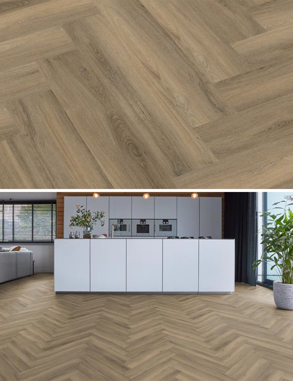 Floorlife Yup Herringbone Paddington Light Brown Dryback PVC - Solza.nl