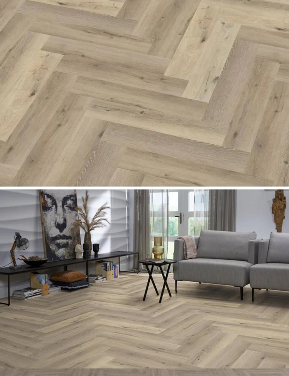 Floorlife Yup Herringbone Sydney Harbour Light Oak Dryback PVC - Visgraat licht rustiek - Solza.nl