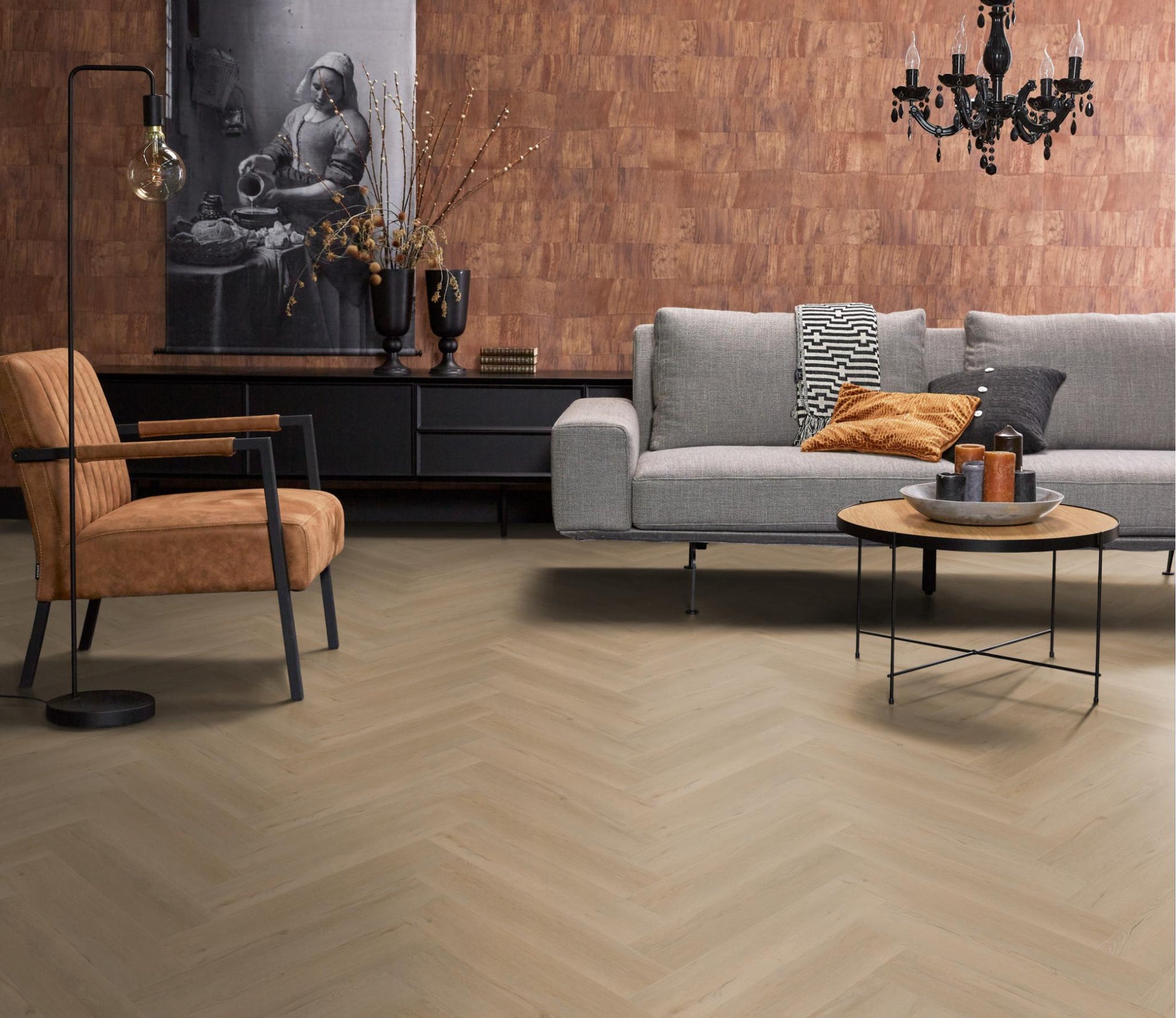 Floorlife Yup Leyton Herringbone Beige Dryback PVC - Solza.nl