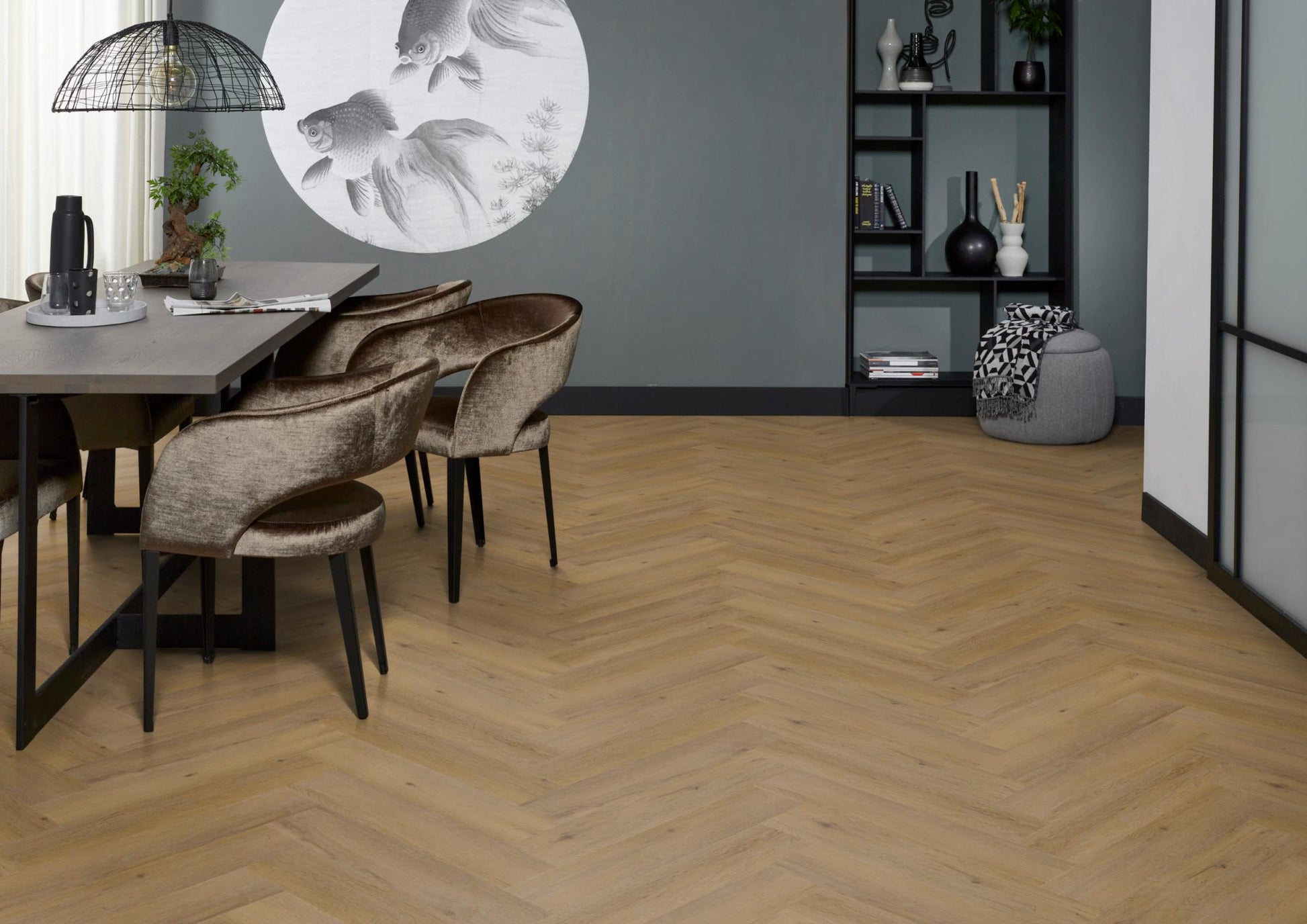 Floorlife Yup Leyton Herringbone Dark Oak Dryback PVC - Solza.nl