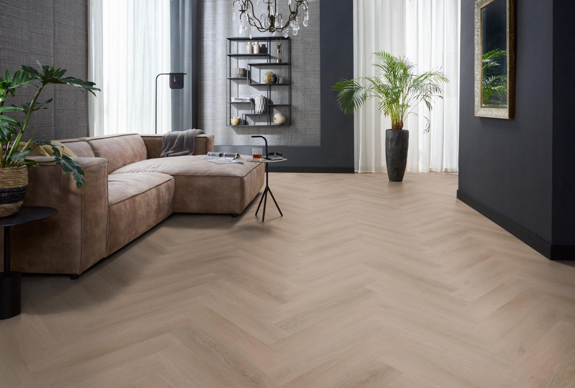 Floorlife Yup Merton Herringbone Dark Oak Dryback PVC - Solza.nl