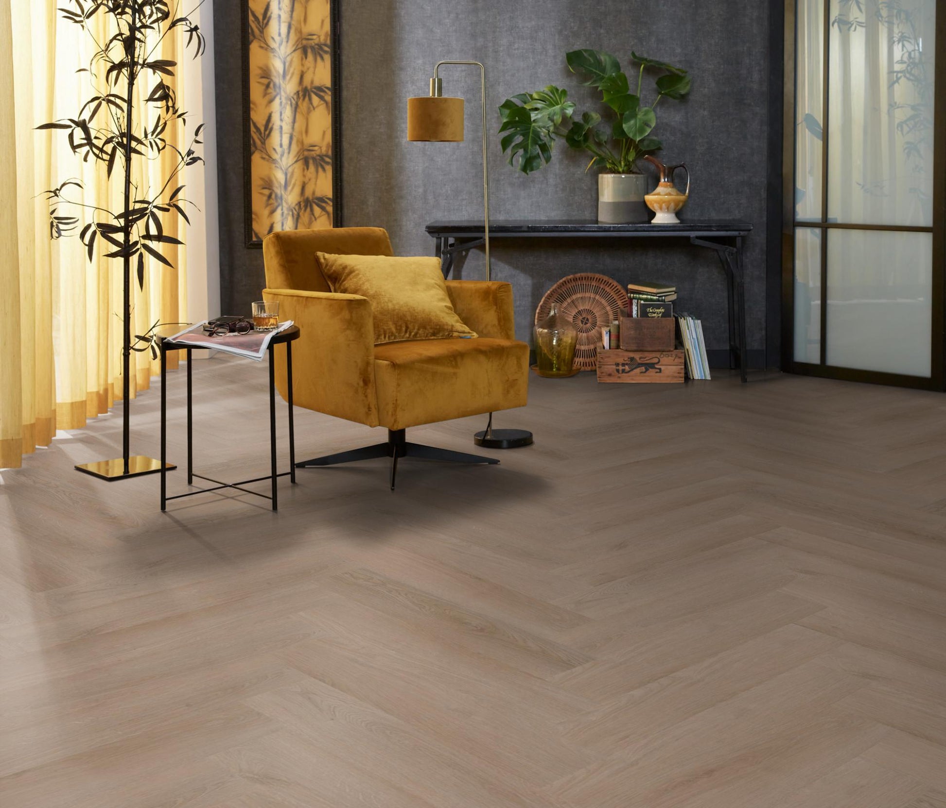 Floorlife Yup Merton Herringbone Dark Oak Dryback PVC - Solza.nl