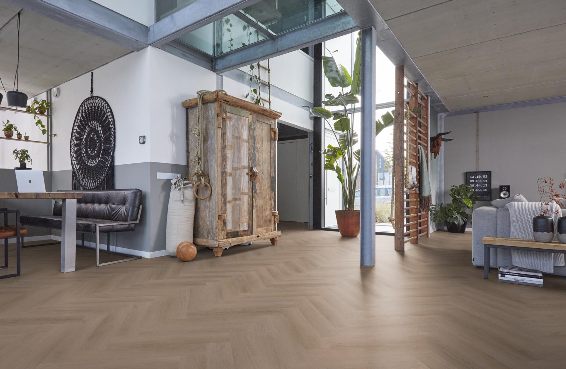 Floorlife Yup Merton Herringbone Dark Oak Dryback PVC - Solza.nl