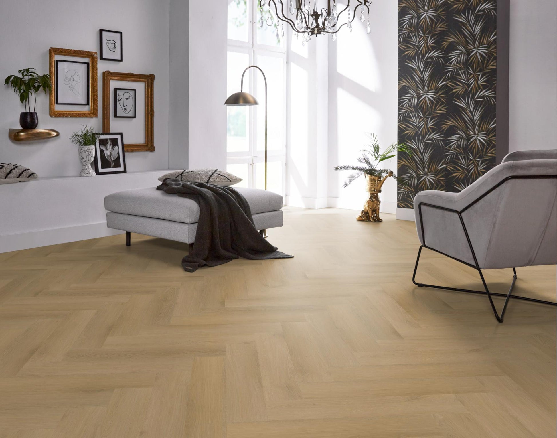 Floorlife Yup Merton Herringbone Light Oak Dryback PVC - Warme kleur - Solza.nl